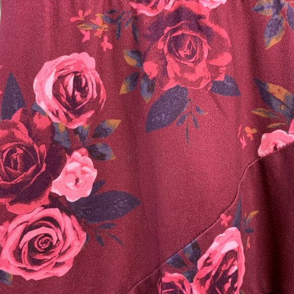 MIA JOY Asymmetric Hem Girls Dress Girls 4 4T Burgundy Joyfolie Pink Rose Print - Picture 3 of 4